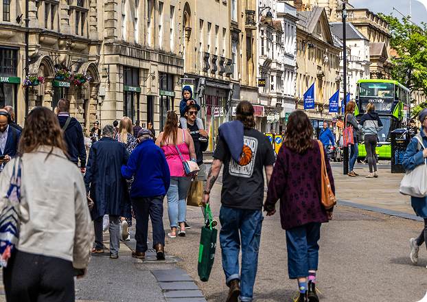 City street with pedestrians and cyclists